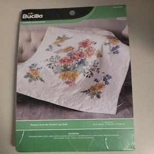 BUCILLA Stamped Cross Stitch LAP QUILT TOP Flowers from the Garden 45" x 45" DIY